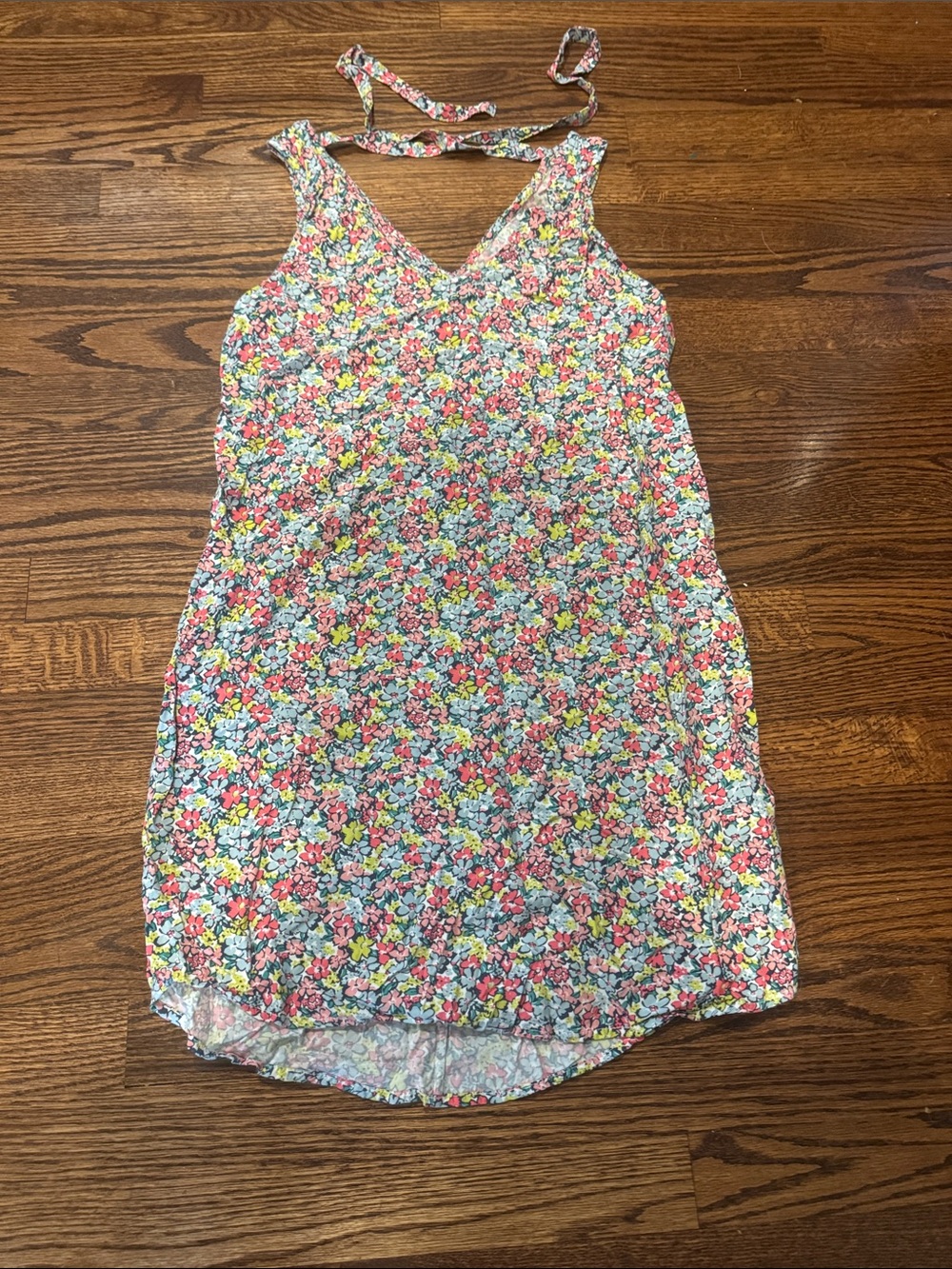 GAP Floral V-Neck Dress in Coral, Pink, Navy and Yellow Size Small